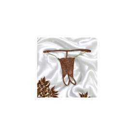 String en dentelle taupe ouvert avec chaînes dorées 